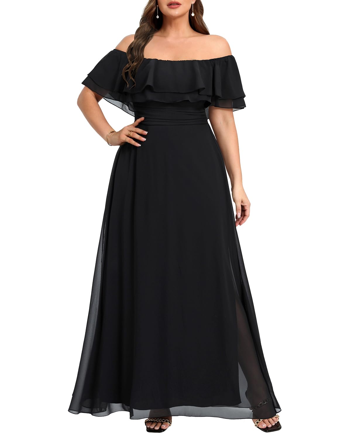 Vestidos formales de gasa con hombros descubiertos y corte A de talla grande, vestidos de dama de honor, vestidos de noche, vestidos de fiesta